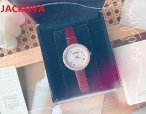 Top Brand Quartz Fashion feminino relógio de tempo Relógios de 30 mm Diamantes redondos Designer de forma Fina 316L Aço inoxidável Corrente de couro genuíno pequeno Rose Rose Gold Luxury Watch