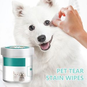 130st Dog Grooming Cleaning Pet Paper Handdukar Eye Wet Wipes Cat tårfläck Remover mjuk icke-intivande rena våtservetter husdjur leveranser