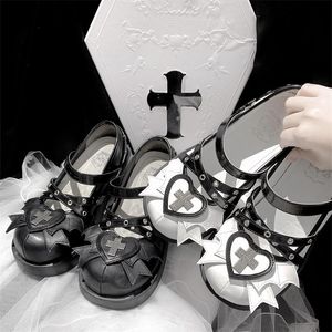 Dress Shoes Womens Lolita Cross Decor Round Toe Gothic Punk Pumps Platform Wedge High Heel Creepers Japanese Harajuku Dark Dress