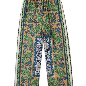 TRAF Women Fashion Side Mobilets Totem Print Wide Leg Pants Vintage High Finastic Weist مع بنطلون أنثى الرباط Mujer 220813