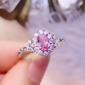 Anéis de cluster por jóias naturais reais rosa rosa anel de planta de turmalina 0,5ct gemstone 925 prata esterlina fina r205188 rita22