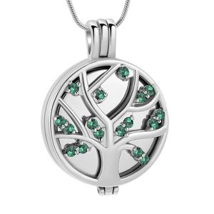 Pendant Necklaces Inlay Clear/Green Zircon Tree Of Life Stainless Steel Cremation Locket Necklace With Mini Memorial Urn Jewelry For AshesPe