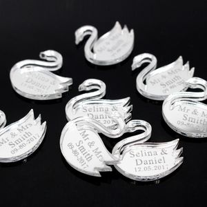 60 Pcs Personalized Laser Engraved Gold Silver Mirror Swan Customize Baby Shower Birthday Wedding Party Table Decor Centerpieces 201130