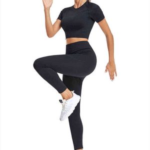 Sports Sports Sports Beautiful Yoga Leggings de manga curta Leggings De exercícios respiráveis ​​para mulheres Conjunto de ginástica de malha sem costura J220706