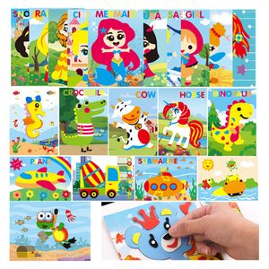 10pcs Kids DIY 3D Eva Köpük Çıkartmalar Karikatür Prenses Hayvan Araba Dinozor Bulmaca Oyunları Sanat Zanaat Erken Öğrenme Eğitim Oyuncakları 220716