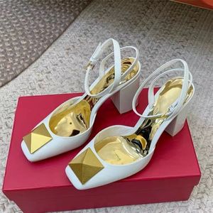 Wholesale red bottom shoes large sizes for sale - Group buy 2022 high quality designer sandals Red Bottoms Heels party leather women Dance shoe sexy Suede Lady Metal Belt buckle Thick Heel office Large size With box
