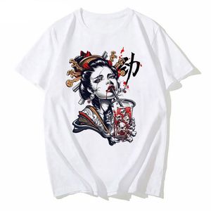 Herr t-shirts japanska geisha samurai vaporwave urban stil tryck t-shirt kort ärm vår sommar pojke kläder toppar kläd tee man tsh
