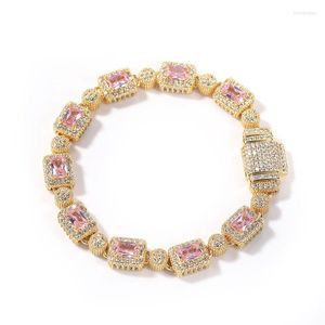 Catena a maglie Hip Hop Square CZ Pietra pavimentata Bling Iced Out 8mm Braccialetti tennis per uomo Donna Rapper Gioielli Oro argento Colore Inte22