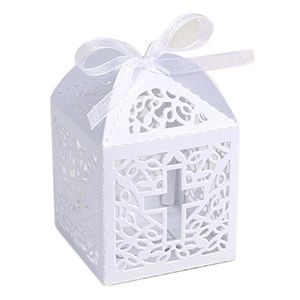 2550st Cross Candy Box Laser Cut Sweets Gift Favor Boxes With Ribbon Party Decoration Wedding Presents for Gäster Favors 220707