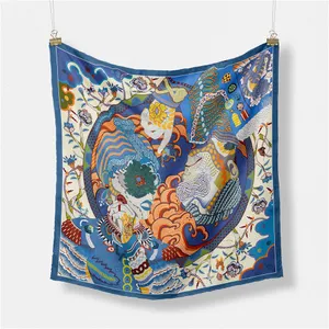 Twill silkes halsduk kvinna färgglada målning fyrkantiga halsdukar bandana små hijab foulards slips pannband halsduk 53 cm