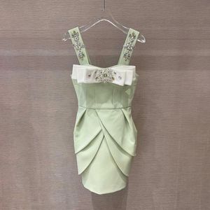 Novo design moda europeia sexy luxo strass laço alça espaguete vestido curto vestidos SML