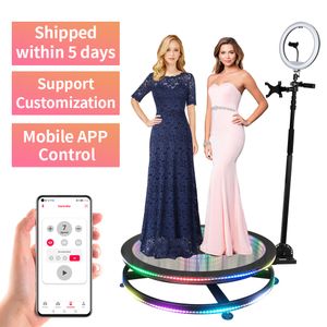 360 Photo Booth Stage Lighting Machine Automatic Spin Tempered Glass Remote Control Photobooth Variable Speed Rotating with Ring Light