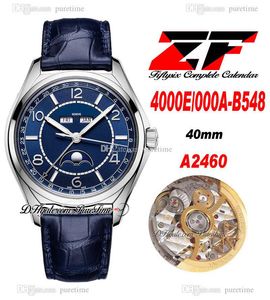 ZF Fiftysix Complete Calendar A2460 Автоматические мужские часы 40 мм Стальной корпус Синий циферблат Серебряный номер Фаза Луны Кожаный ремешок 4000E-000A-B548 Super Edition Puretime 02a1