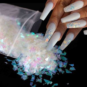 10g Holografik 3D Nail Art Glitter Sticker Lazer Altın Gümüş Düzensiz AB Shell Sparkly Sequins DIY Lehçe Tırnak Süslemeleri Y220408