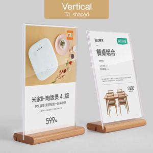 Round 2 Sides Wood Base Sign Holder Various Sizes A6 Acrylic Price Stand Table Menu Holder Wooden Art Photo Holder Stand