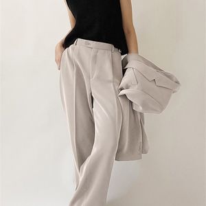OOTN Office Lady Pleated Wide Leg Pants For Women Solid Button Floor Length Female Fashion High Waist Trousers Summer 220726