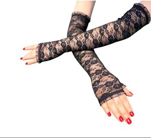 20-talsspets fingerlösa långa handskar Kostymtillbehör svart blommig operafest 1920-talsklaffhandske för kvinnor Flickor Cosplay rekvisita Röd Rosa Beige Vit