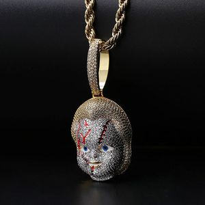 Collares pendientes Hip Hop Micro pavimentado Cubic Zirconia Bling Out Gold Childs Play Seed Of Chucky Colgantes Collar para hombres Rapero JewelryPenda