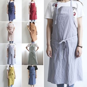 1pc Long Cotton Apron Japanese Casual Craft Cooking House Shop Painters Workwear Kitchen Work Dining Supply Y200103