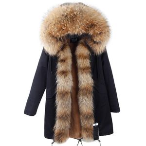 Women's Fur & Faux Fashion Long Winter Jacket Women Luxurious Large Raccoon Collar Hooded Coat Warm Liner Parkas Top QualityWomen's