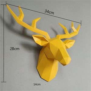 Home Statue Decoration Accessories 34x28x14cm Vintage Antelope Abstract Sculpture Room Wall Decor Resin Deer Head Statues 210414