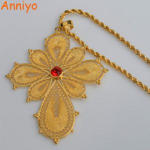 Anniyo Ethiopian Big Cross Pendant Necklaces for Women Gold Color & Copper Eritrea Jewelry Africa Ethnic Bigger Crosses #003016 V1242J