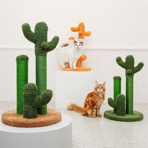 US Fast Delivery Cactus Cat Tree 2 Size 2 Colors Natural Sisal Post for Kitten Climbing Cat Activity Tree Durable Scratcher Toys 220423