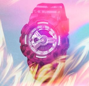人気のスポーツデジタルクォーツデュエルコアムーブメント男性タイムクロック時計女性男性ワールドタイムリードデュアルディスプレイラバーベルト腕時計