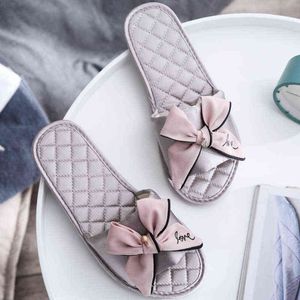 Slippers Women Indoor Silk Butterfly-knot Bowtie Light Comfy Flats Open Toe Home Slides House Causal Fashion Cute Shoes Ladies 220329