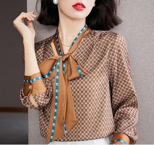 Luksusowy barokowy druk pas startowy koszulki 2022 damskie vintage przycisk koszula z długim rękawem dorywczo biurej damy projektant łuk krawat szyi bluzki szczupła wiosna jesień zima topy