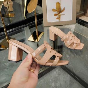 Klasik Kadın Yüksek Topuk Terlik Tasarımcı Deri Moda Seksi Yaz Taklidi Tıknaz Topuk Sandalet Kutusu ile 6.5 cm 35-44 Yards