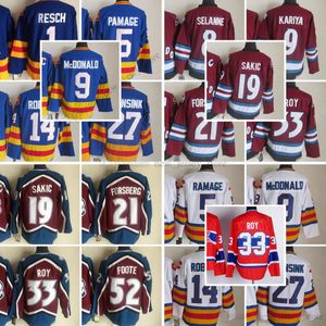 1972-1999 Filme Retro CCM Jersey de hóquei costurou 5Robramage 9Lannymcdonald 14ReroneBert 19JoSakic 21PeterForsberg 27JoHNWENSink 33Patrickroy Jerseys