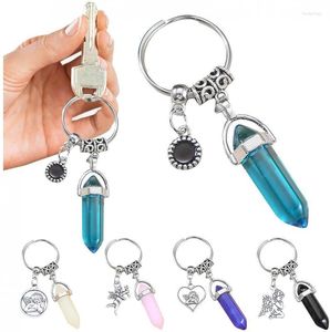 Wholesale gemstone keychain for sale - Group buy Keychains Hexagonal Gemstone Keychain Chakra Healing Crystals Stone Charms Couples Keyring Handbag Pendant Decoration Fred22