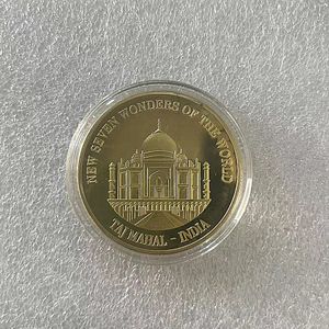 Gifts New Seven Wonders of The World India Taj Mahal Gold Plated Travel Souvenir Coin.cx