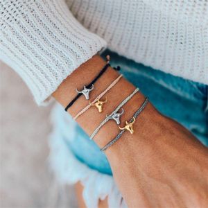 Link Chain 4pcs Ox Head Metal Bracelets Set For Women Men Colourful Weave Rope Charm Bracelet Bohemian Party Jewelry Fawn22