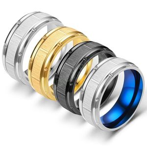 Anelli in acciaio inossidabile al titanio da 8 mm per uomo Anello in oro nero argento colore blu Anello da donna Accessori per gioielli da sposa