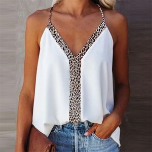 Women Tank Tops Sexig Deep V-ringad ärmlös Casual Female Camisole Streetwear Summer Leopard Print Ladies Sling Top Vest 220514