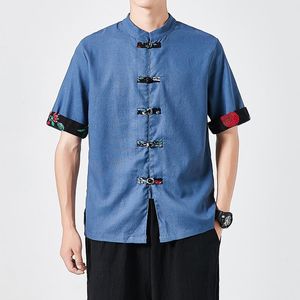 Erkekler sıradan gömlekler moda hip hop geleneksel Çin tarzı yarım kollu vintage gömlek erkekler büyük boy sokak kıyafetleri erkek bluz gömlekçileri '