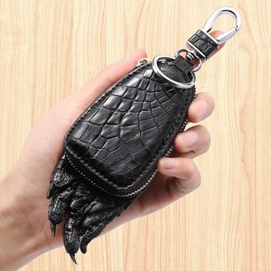 Couro genuíno chaveiros anéis crocodilo pata saco decoração chaveiros do carro titular prata metal mochila bolsa pingente chaveiro g256r