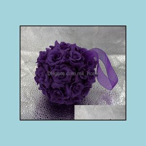 Other Event Party Supplies Festive Home Garden Wholesale-6 Purple Silk Rose Flower Kissing Ball Wedding Decoration 5" 1622 Drop Delivery 2