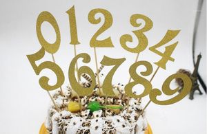 ingrosso Numero Di Torte Di Cupcake-10pcs oro argento glitter numeri personalizzati cake topper kit matrimonio compleanno cupcake decorazioni partito