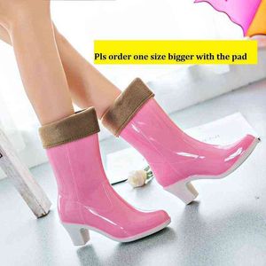 Sandaler Fashion Women High Heels Rain Boots Waterproof Mid-Calf Rubber Shoes Girls Anti-Slip Overshoes Candy Colors Free 220623