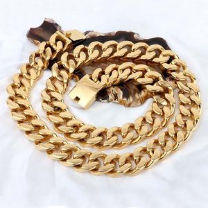 Catene Vero acciaio inossidabile Oro Argento Colore 20MM 72CM Super pesante spesso Mens Curb piatto Collane a catena cubana Hip Hop T Show CollanaCatene