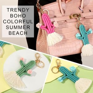 Keychains Colorful Beach Cotton Rope Women BOHO Hand Made Bag Pendant Bohemia Cactus Key Chain Tassel Keyring1 Smal22