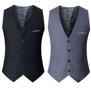 Siyah gri lacivert yelek erkekler için ince fit takım elbise erkek yelek gilet homme rahat kolsuz resmi iş ceketi 220725