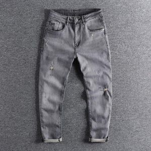Jeans masculinos Smoky Grey Men's Knitting Confortável Slim Fit Youth calças raspadas Bolsas de calça para promoção 0962MENS