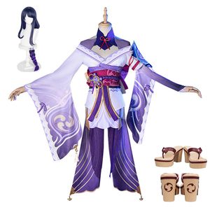 Genshin Etkisi Beelzebul Raiden Ei Raiden Shogun Cosplay Kostüm Oyun Kıyafetleri Elbise Cadılar Bayramı Karnavalı Kadın Üniformalar Peruk Ayakkabı