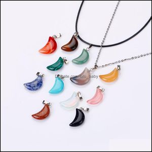 Pendant Necklaces Natural Crystal Rose Quartz Stone Crescent Moon Shape Necklace Chakra Healing Jewelry For Women Me Baby Dh8Or