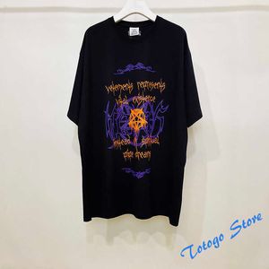 VETEMENTS 2022SS Sanskrit Alphabet Printing High Street Oversize Short Sleeve Men Woman T-Shirt Hip Hop Black VTM Embroidery Tee