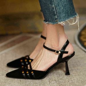 6 cm Neue Mode Sandalen Spitzschuh mit High Heels Ankle Wrap Schwarz Damen Schuhe 38 39 G220519